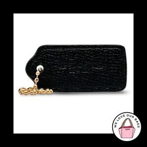 2" COACH NEW YORK Black Crossgrain Leather Brass Fob Bag Charm Keychain Hang Tag